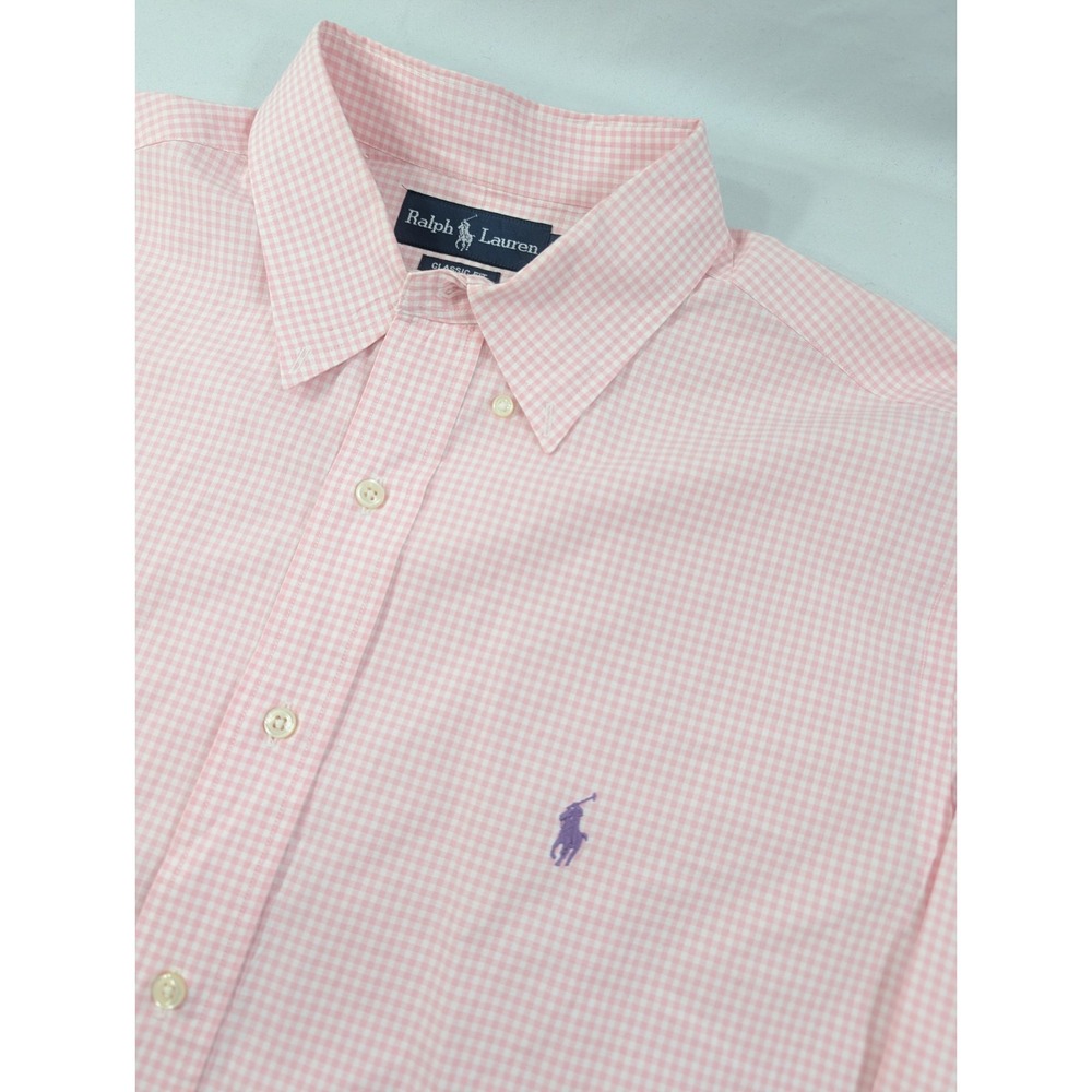 Vintage Ralph Lauren Shirt 17 1/2 XL Pink Plaid Button Down Classic Fit Preppy